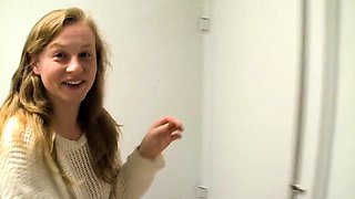 Horny blonde fingers herself