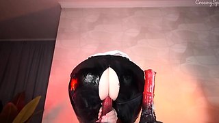 Hogtied redhead hooked and toyed