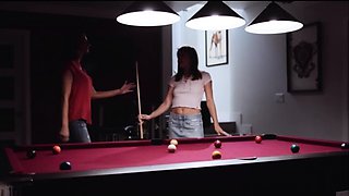 Two Babe does pussy licking in pool table