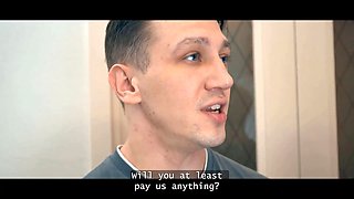 Cuck4k. Double Penetration threesome with hot russian dark haired and two strangers