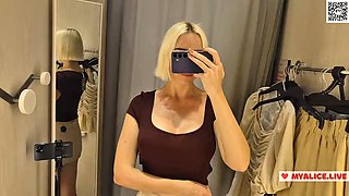 Try On Haul Transparent Clothes, Naked blonde try on haul at the mall. Public fetish