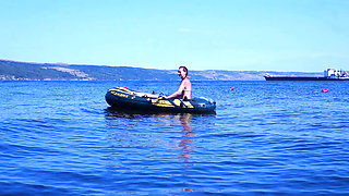 On boat in water Volga-river