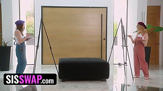 Step sisters Demi Hawks & Adrianna Jade rail step brothers' gigantic enormous cocks during art class - sisswap