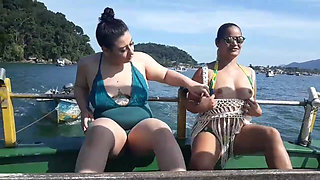 Exhibitionism on the Boat in Public with Paty Butt and Her Stepcousin Agatha Ludovino