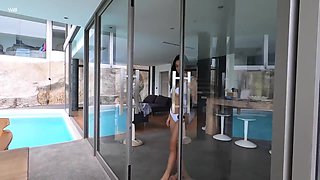 Thai black-haired with giant mounds, Kalisha is using every chance to jack, until she blows a load