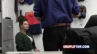 Curvy teen Indica Flower fucked by perv security guard for stealing sex toys at the store