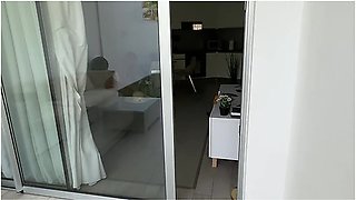 Voyeur Jerking Off To Hot Pussy From The Garden, Gets Caught Through The Window