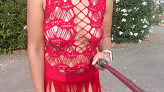 public flashing of pussy and tits in a lace outfit