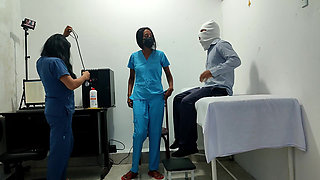 It Happened at the Clinic!! a Female Doctor and Nurse Seduce a Patient. They Fuck Him on the Stretcher