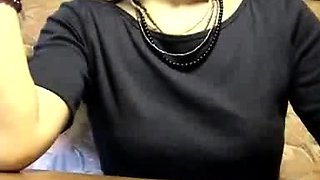 Pantyless asian blows and swallows in a restaurant