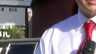 Beautiful and sexy brunette gets fucked in the street by a black cock and her friend