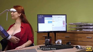 Loan4k. redhead with massive jugs has porno for cash with loan agent