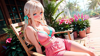 Blonde Beautys Private Masturbation on Sunny Tropical Terrace From Shy to Completely Addicted