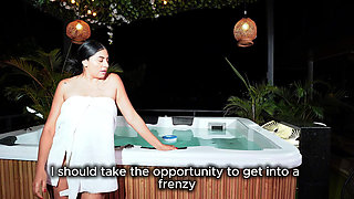 I End up Fucking the Technician Who Has a Hard Cock After Seeing Beautiful Latina Masturbating in the Jacuzzi