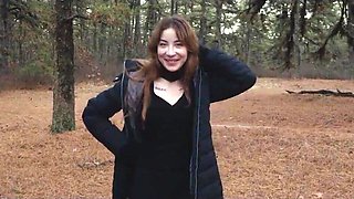 Two sick perverts take bubble ass MILF for a crawl into the woods