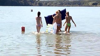 Naughty young babes enjoying wild group sex in the outdoors