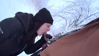 Outdoor Girl Almost Caught getting Dick Hard in the Snow