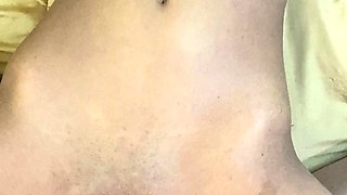 Small titted brunette teen fingering on the bed