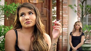 Two beautiful girls share a big black cock in an intense threesome