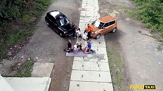 Faux taxi - hard aggressive outdoor sex gangbang with Eden Ivy, Rebecca Volpetti, woman group and Jennifer Mendez