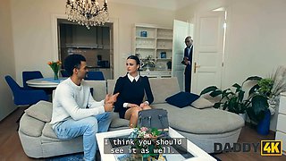 Daddy4k. hardcore slut clothed as wednesday is fingering to get daddy's Big Black Cock