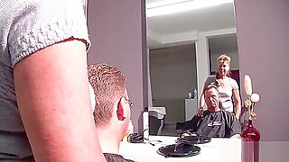 German Step mother fucks public with customer after hairdressing