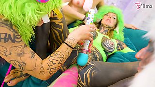 Tattooed Sluts Wild Lesbian Orgy Dildos, Costumes, Orgasm Moments