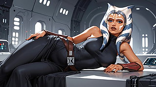 Futanari Ahsoka Tano from Star Wars Masturbating