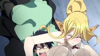 Snake babe fights with bird lady and her anime boobs pop out Monster Girls ep2
