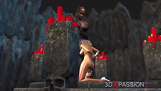 Hot sex! Black guy plays with a sexy bride in the dungeon