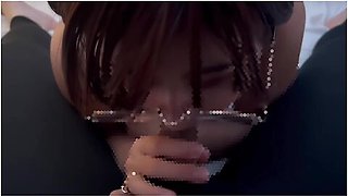 Girl With Glasses Doing A Blowjob While Making Erotic Sounds And Getting A Lot Of Sperm