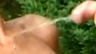 Blonde Slut Takes Piss on Breast Before Fucking Outdoors