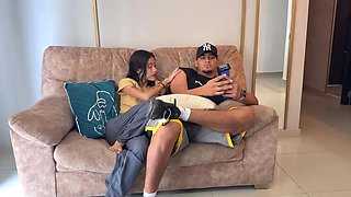 Horny Cuckold Husband Watches Secretly as Busty Latina Neighbor Fucks His Wife Rough Anal