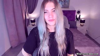 Busty teen flashes shaved pussy