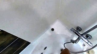 Big-Ass Black Teen's Solo Shower Footjob on Webcam
