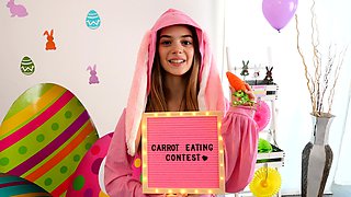 Easter bunny teen stepsister eats stepbrother his big carrot