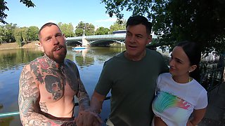 Four sexy babes and Porno Dan in a hot beach foursome