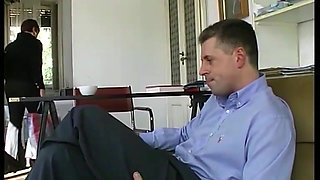 Redhead girl rides on huge cock after massage