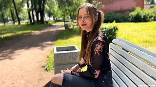 Invited home and fucked a cute student girl feeding birds