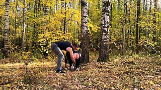 Spanked and fucked in the autumn forest: student gets what