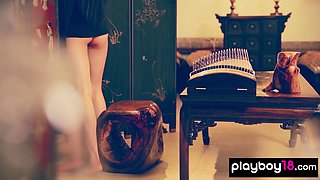 Asian porcelain girl showcases her muff