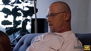 Daddy4k. bf is too scared so ginger girlfriend heads and entices his dad