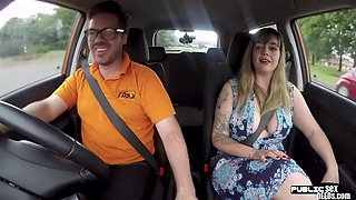 Busty british sucks off driving instructor in public