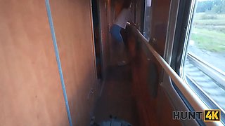 Hunt4k. rapid and aggressive screw with a redhead in a train while her bf is not around