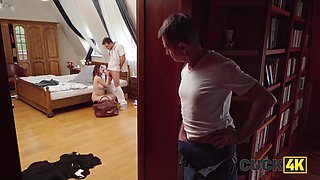 Pregnant redhead MILF fucked a doctor while her cuckold husband watching