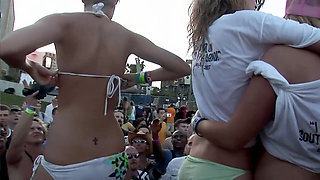 Spring break fun with natural tits on display in public!