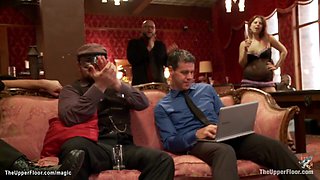 Slim ebony slave suck big dick at party