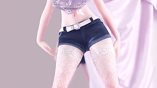 mmd  aoa - Heart Cropped Shorts Belly Top Striptease