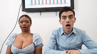 Interracial FFM threesome in the office - Avery Jane and Zoe Grey