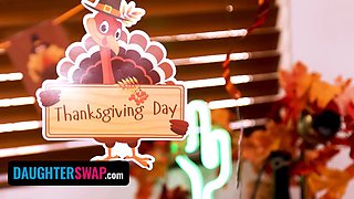 Daughterswap - wild step daughters have a crazy group sex with their step-dads on thanksgiving